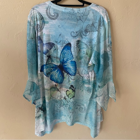 Indigo Soul Blue Embellished Butterfly T-shirt Top Size 2XL - Picture 9 of 11